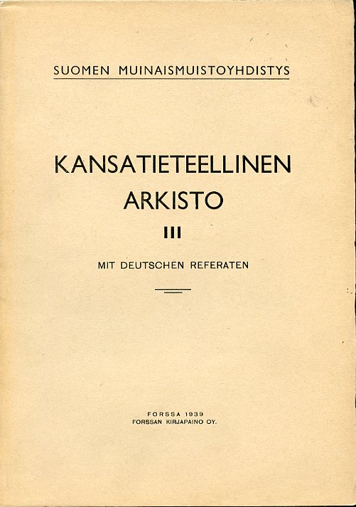 Kansatieteellinen arkisto III