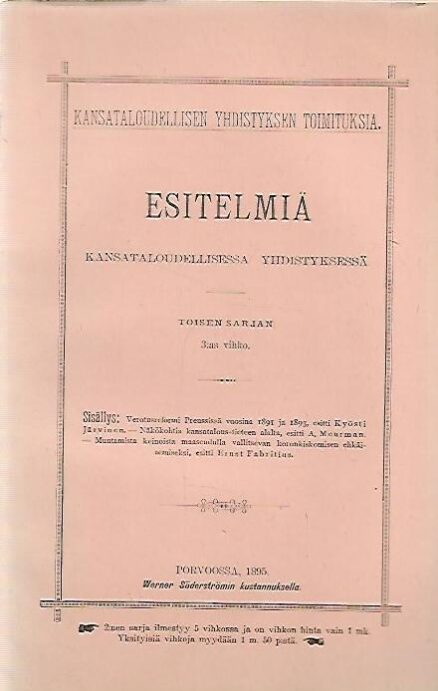 Esitelmiä Kansantaloudellisessa yhdistyksessä - Toisen sarjan 3:as vihko