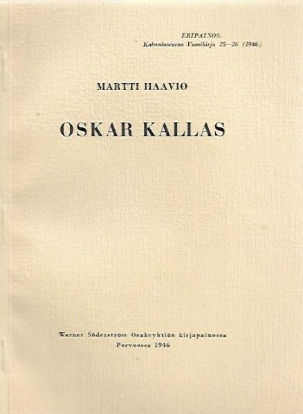 Oskar Kallas, Kalevalaseuran Vuosikirja