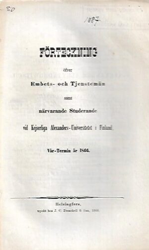 Förteckning öfver Embets- och Tjenstemän samt närvarande Studerande vid Kejserliga Alexanders-Universitetet i Finland - Vår-Termin år 1866