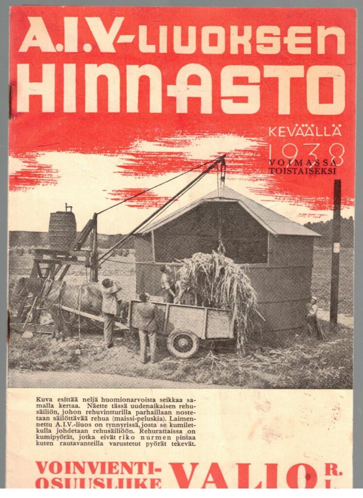 AIV-liuoksen hinnasto keväällä 1938