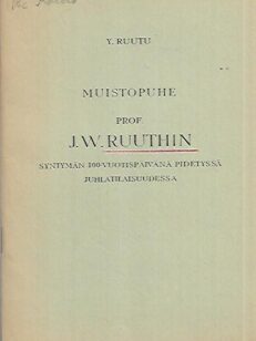 Muistopuhe prof. J. W. Ruuthin syntymän 100-vuotispäivänä pidetyssä juhlatilaisuudessa