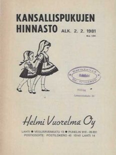 Kansallispukujen hinnasto alk. 2.2.1981